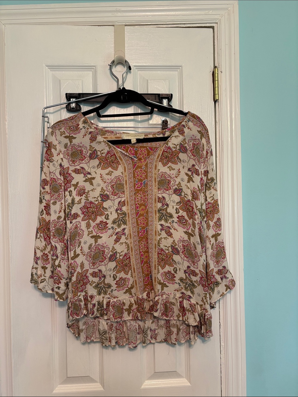 Cynthia Rowley Cream Tunic with Pink and Olive Floral Print
